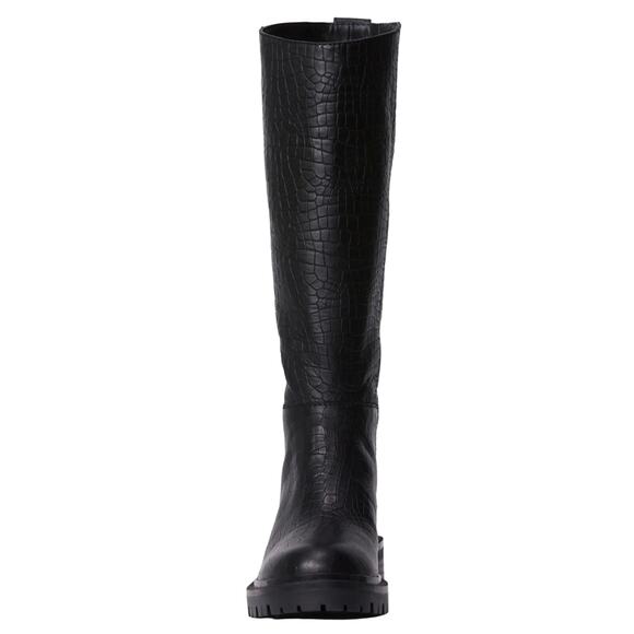 Paige Bella Black Tall/Knee High Boots Sz 9.5 Croc Embossed Leather Lug Sole New - Picture 6 of 14